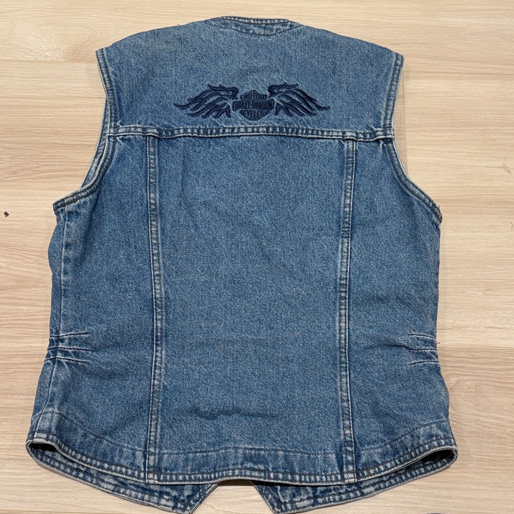 Vintage Harley Davidson Denim Jean Biker Vest 90s look. Made in Canada. - Picture 5 of 5